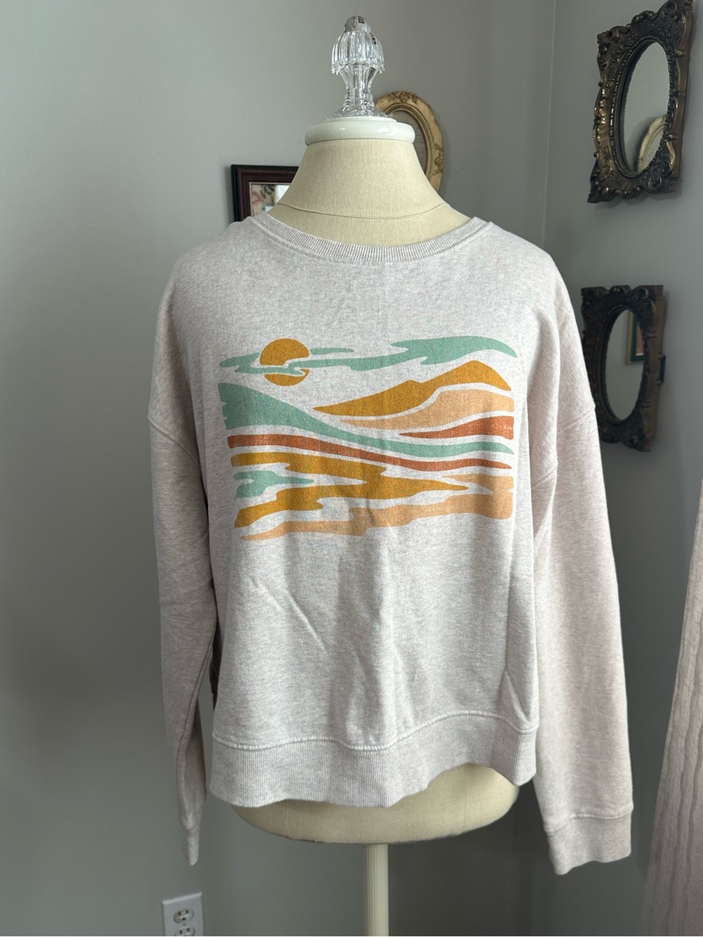 Pact Sandshell Heather Wander Sunset Slouchy Graphic Crewneck